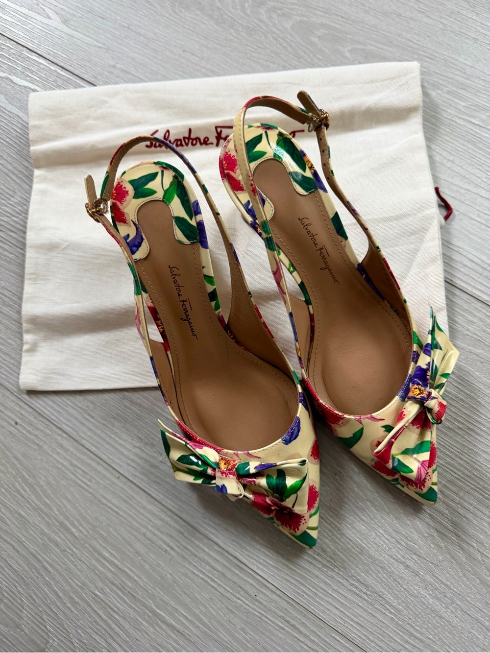 Salvatore Ferragamo Resort 2018 Floral Pointed-Toe Slingback Heels